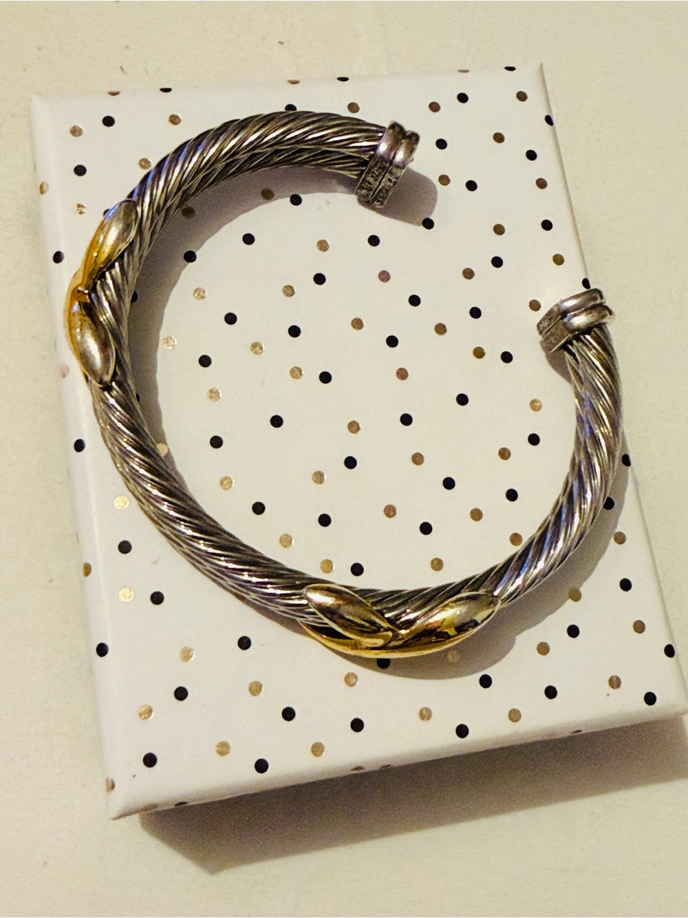 Two-Tone Twisted Cable Cuff Bracelet - Silver and Gold Accents